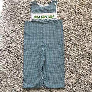 Banana Split plaid jumper with stitched fish design